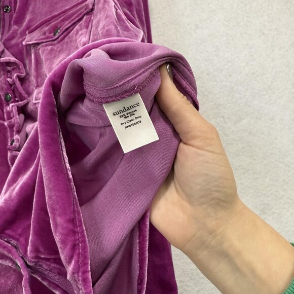 Sundance Shirt Womens Medium Purple Velvet Ruffle Snap Front Long Sleeve Blouse - Picture 7 of 9